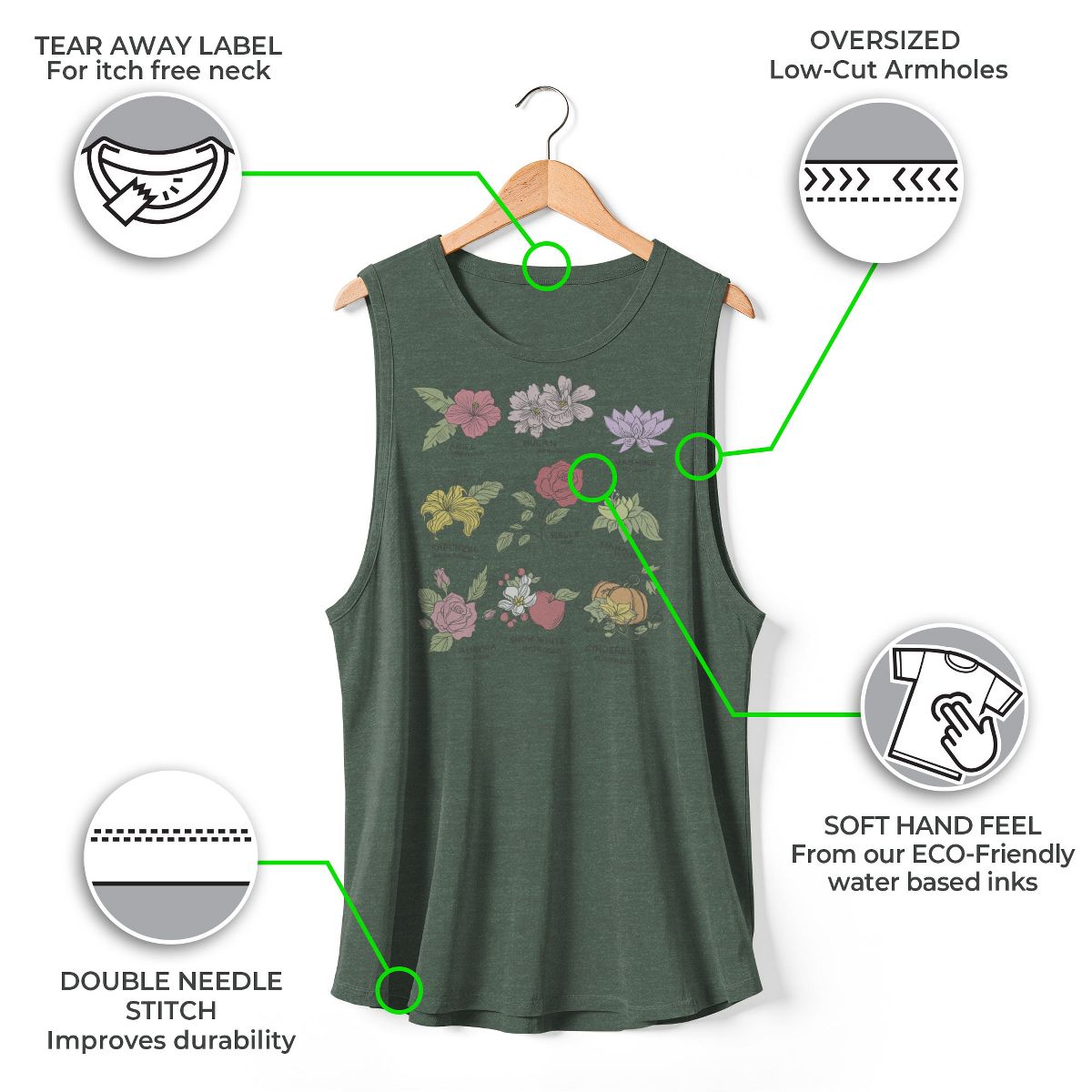 Juniors Womens Disney Princess Floral Chart Festival Muscle Tee - thumbnail 3