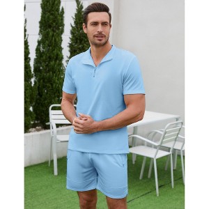 Men's 2 Pieces Outfits Quarter Zip Polo Shirt and Shorts Set 2025  Summer Casual Athletic Suit Tracksuit Set - 1 of 4