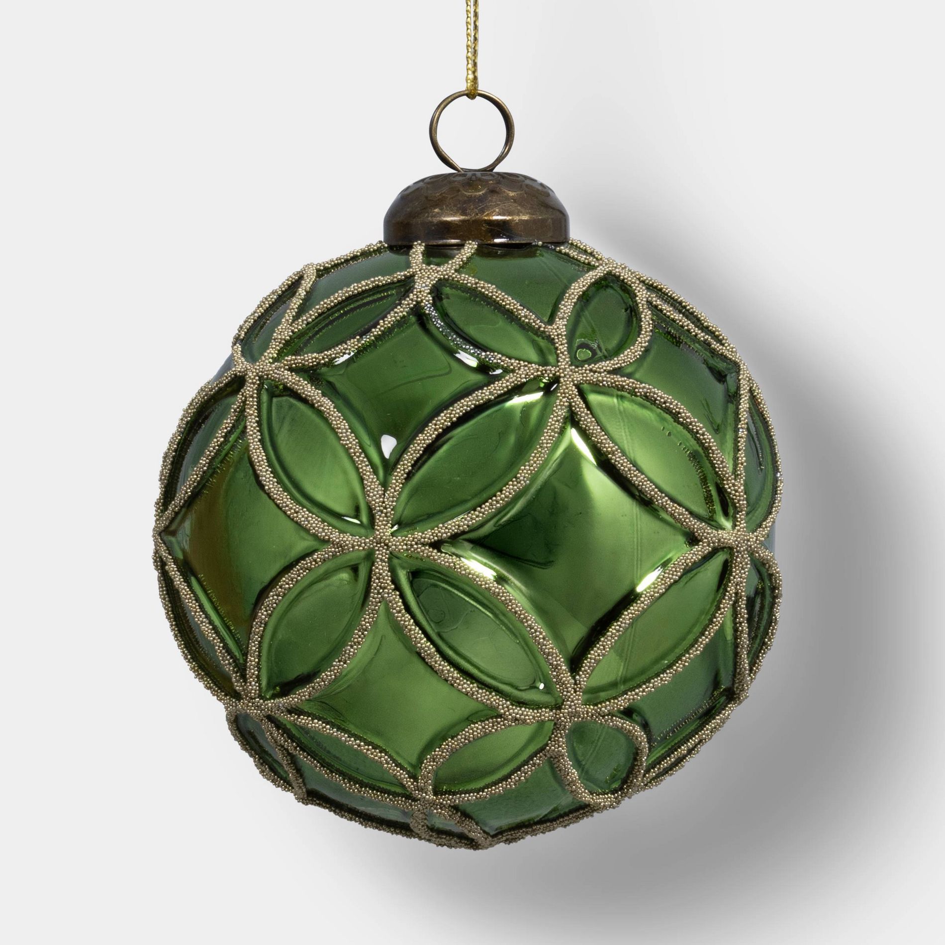 Glass Green Ball with Gold Raised Pattern Christmas Tree Ornament - Wondershop™