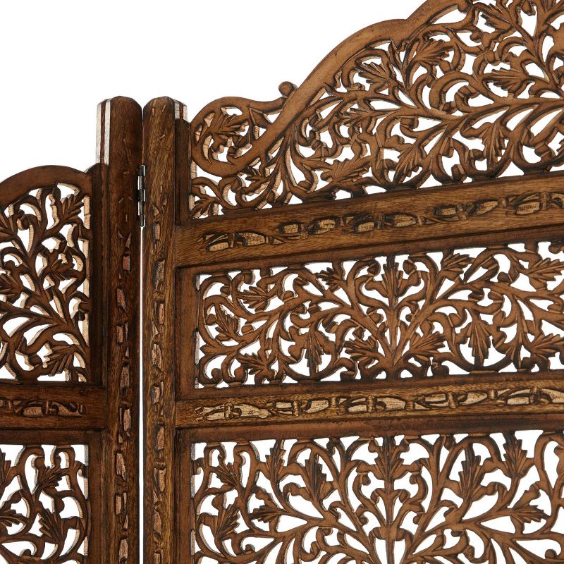 Traditional Wood Carved Pattern Room Divider Screen Brown - Olivia &#38; May, 5 of 7
