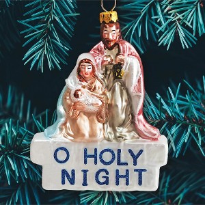 Oh Holy Night Nativity Scene Glass Christmas Ornament, Jesus and Mary| OrnamentallyYou - 1 of 4