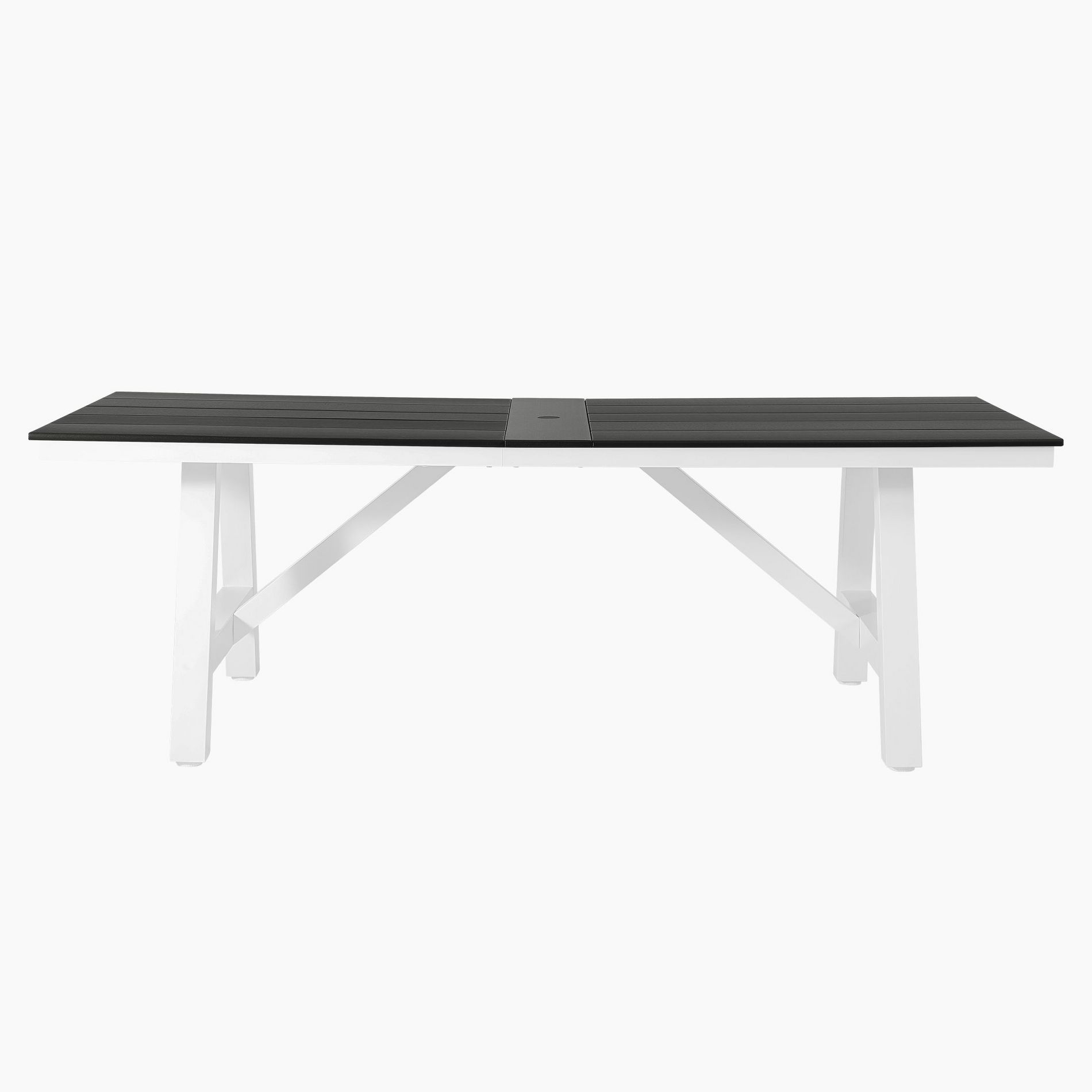 WestinTrends Cape May 90" HDPE Rectangle Outdoor Patio Dining Table With Umbrella Hole and Metal Frame, Gray