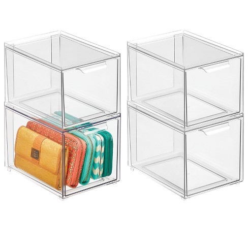 Mdesign Stackable Closet Storage Bin Box With Drawer, 4 Pack