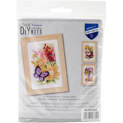 Vervaco Counted Cross Stitch Kit 2.5"X4"-Butterflies & Flowers Mini (18 Count)