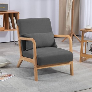 Okak Modern Linen Accent Chair Living Room Chair with Pillow Mid-Century Stylish Armchair with Solid Wood Legs for Reading Room Bedroom - 1 of 4