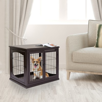 Extra Small Dark Brown Wooden Dog Crate Table