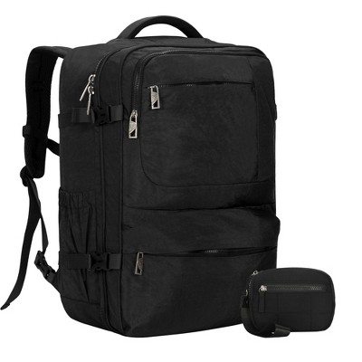 Hynes Eagle 44L Travel Backpack Wristlet Wallet Set-Black