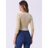 INSPIRE CHIC Women's Velvet V Neck 3/4 Sleeve Solid Crop Top - 4 of 4