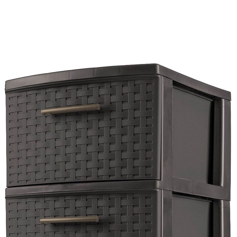 Sterilite 3 Drawer Wicker Weave Decorative Storage Tower, Espresso (2 Pack), 4 of 9