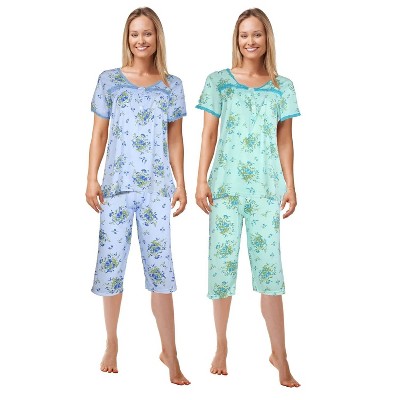 JEFFRICO Pajamas For Women 2 Pack Capri Set Sleepwear Soft Pajamas Short Sleeve Pajamas Sleepshirt With Capri Pants