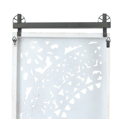 Distressed Ivory White Wood Floral Wall Art Set with Iron Bar
