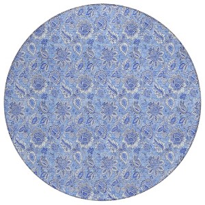 Navy Blue And Denim Blue Floral Washable Indoor Outdoor Area Rug - 1 of 4