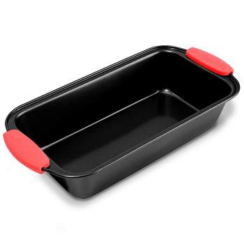 NutriChef Non-Stick Loaf Pan - Deluxe Nonstick Gray Coating Inside and Outside with Red Silicone Handles