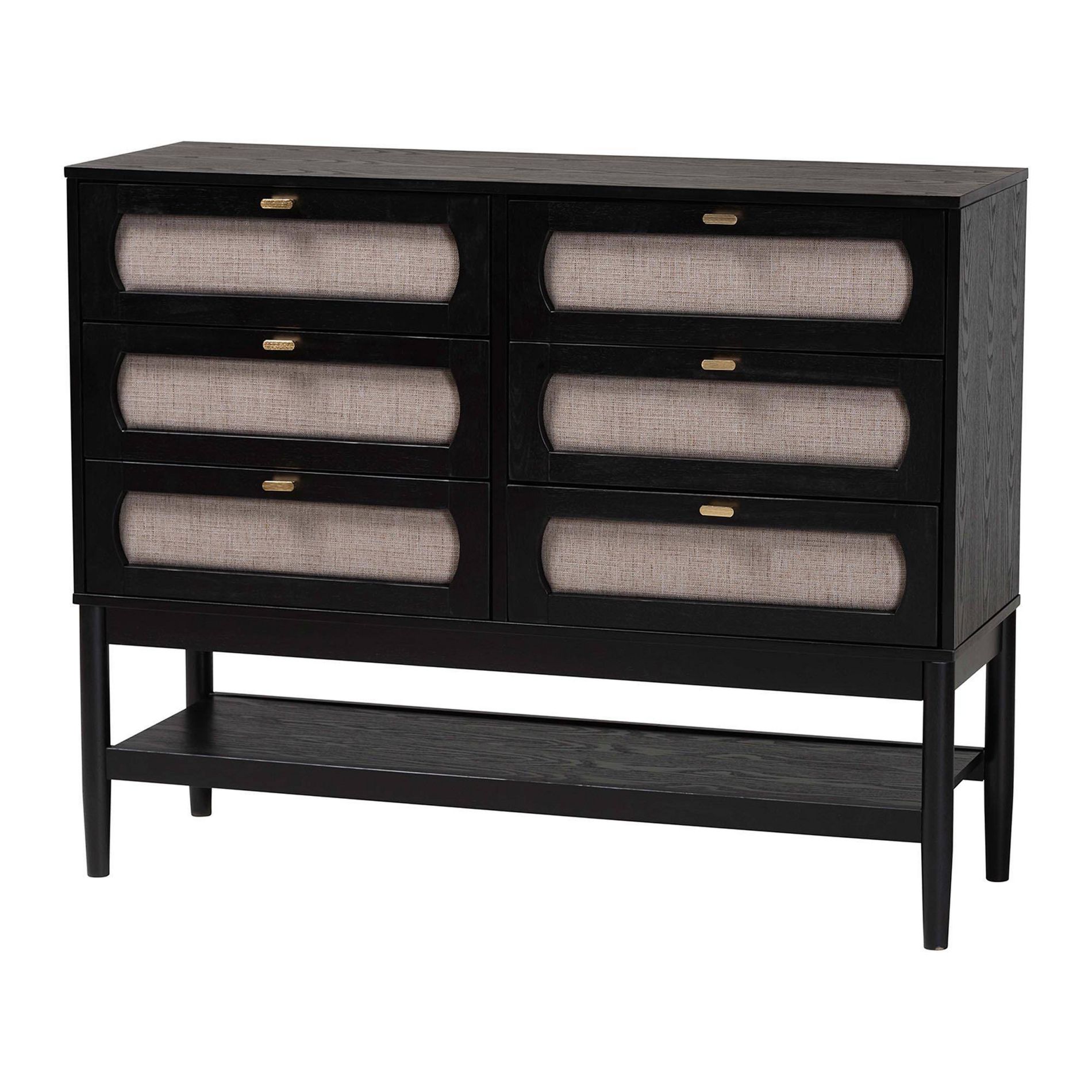Baxton Studio Shirin Fabric and Wood 6 Drawer Dresser Beige/Black