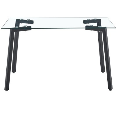 Okak Modern Dining Table Rectangle Glass Dining Table for Kitchen Living Room, Dining Room