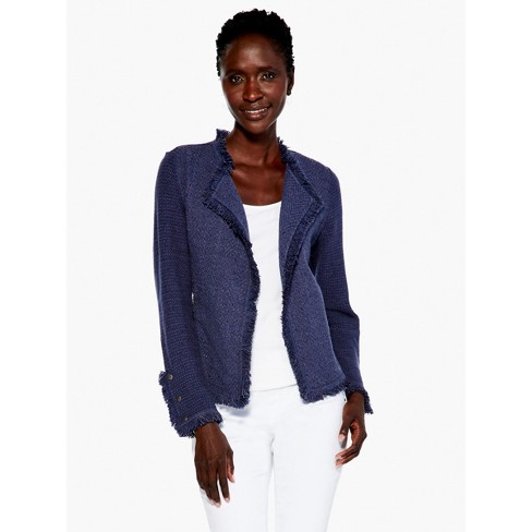 Nic + Zoe Women's Fringe Mix Knit Jacket - Indigo Multi, Pm : Target