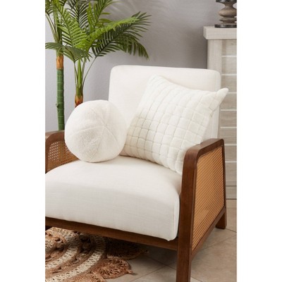 Ivory Faux Fur Round Throw Pillow