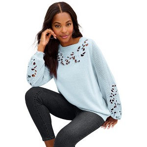 Roaman's Plus Size Pullover Sweater With Cutout Detail - 1 of 4