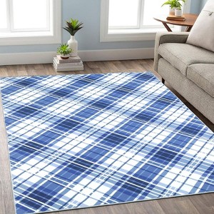 Washable Geometric Runner Rug, Non-Slip Low Pile Carpet, Foldable Stain-Resistant Plaid Floor Mat for Hallway or Entryway - 1 of 4