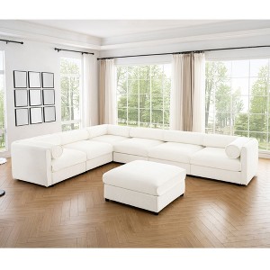 CAVINAS Modern Sectional Sofa with 6 Seats and 1 Ottoman,Convertible Modular Couch with Under-Sofa Storage,Couch for Living Room,3x Corner,White - 1 of 4