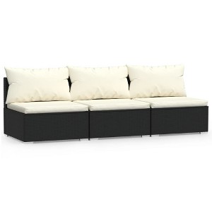 vidaXL Black Patio Furniture Poly Rattan - Cream Cushions - 3 Seats - Middle Sofa - 1 of 4