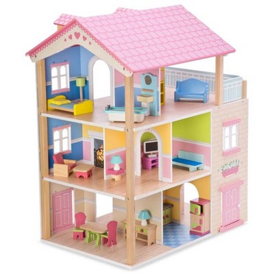 HearthSong Imagine My Place Dollhouse with Turntable and 35-Piece Dollhouse Furniture Set