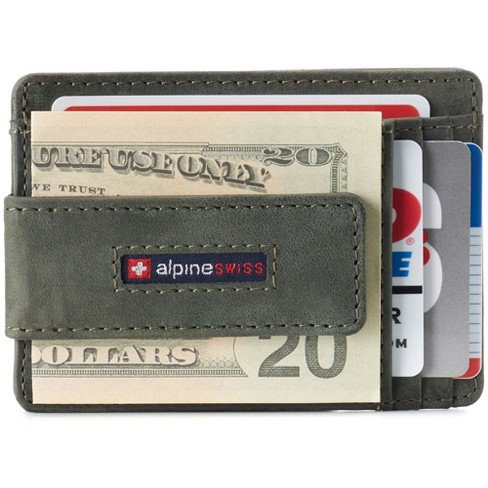 Alpine Swiss Harper Mens RFID Slim Front Pocket Wallet Magnetic Money Clip  ID Card Holder Leather Olive