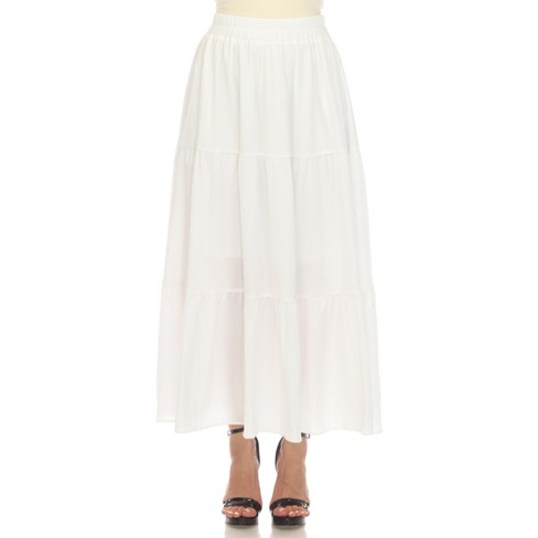 Women s Pleated Tiered Maxi Skirt White Small White Mark