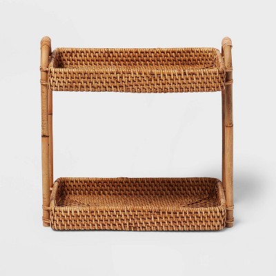 Natural Woven Tiered Vanity Bathroom Tray - Threshold&#8482;