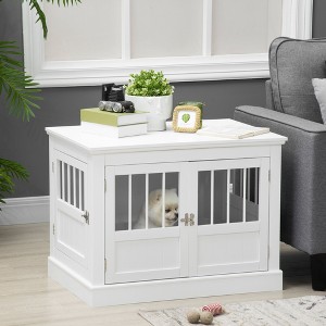 FURNIinspire Pet Crates And Houses Kennel Dog Cage With Triple Doors, Indoor Wooden Dog Furniture With And Steel Tubes, White, 20.8"*30.8"*23.3" - 1 of 4