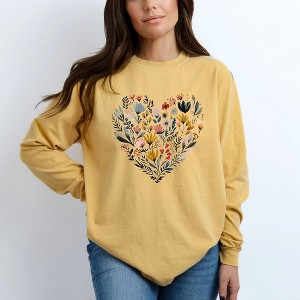 Simply Sage Market Women's Heart Floral Long Sleeve Garment Dyed Tee - 1 of 4