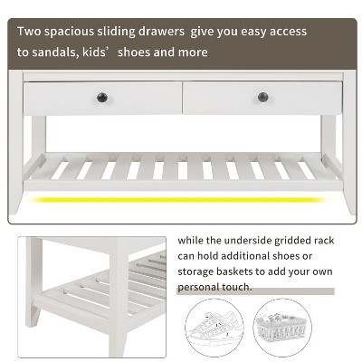 White MDF Entryway Storage Bench with Beige Cushion