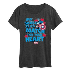 Women's - Marvel - Captain America My Shield Valentine Short Sleeve Graphic T-Shirt - 1 of 4