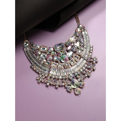 SOHI Women's Crystal Silver Maxi Crystal Necklace