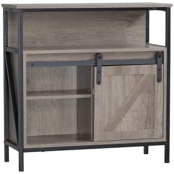 HOMCOM Farmhouse Buffet Cabinet, Kitchen Sideboard, Coffee Bar Cabinet with Sliding Barn Door and Adjustable Shelf for Living Room, Gray