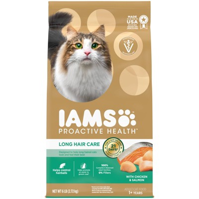 IAMS Proactive Health Long Hair Care with Chicken & Salmon Adult Premium Dry Cat Food- 6lbs