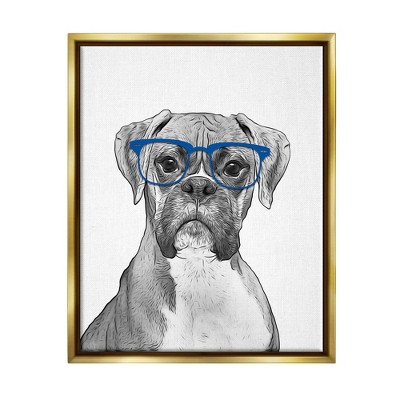Stupell Industries Fun Boxer Dog Wearing Glasses Framed Floater Canvas Wall Art