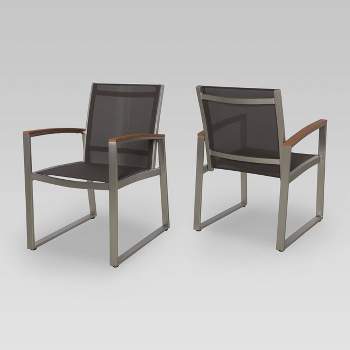 2pk Glasgow Mesh Patio Dining Chairs Gray - Christopher Knight Home