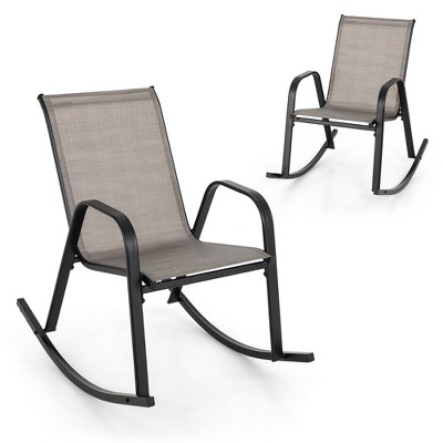Tangkula Set of 2 Metal Rocking Chair Heavy-Duty Rocker Outdoor Anti-Slip Brown Patio
