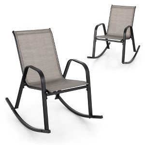 Tangkula Set of 2 Metal Rocking Chair Heavy-Duty Rocker Outdoor Anti-Slip Brown Patio - 1 of 4