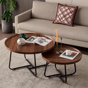 Nesting Coffee Table Set of 2 - Round Mid-Century Modern Tables for Living Room & Bedroom - 1 of 4