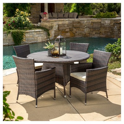 Rodgers 5pc Wicker Patio Dining Set with Cushions - Brown - Christopher Knight Home