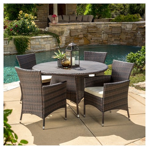 Rodgers 5pc Wicker Patio Dining Set With Cushions Metal Frame Resin Christopher Knight Home Target