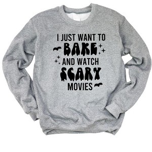 Simply Sage Market Women's Graphic Sweatshirt Bake And Watch Scary Movies - 1 of 2
