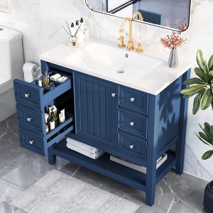 Okak 36" Bathroom Vanity with Ceramic Sink, Free Standing  Vanity Set with Cabinet and 3 Drawers, Solid Wood Frame Bathroom Storage Cabinet - 1 of 4