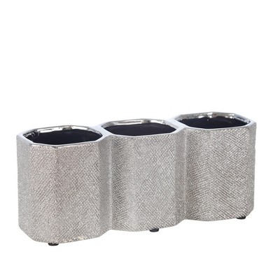 Sagebrook Home 10" Ceramic 3-cup Pen and Pencil Holder for Stylish Desktop Storage at Your Home or Office