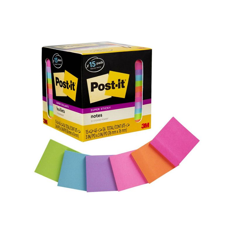 Post-it 15pk Super Sticky Notes 3&#34;x3&#34;, 1 of 15