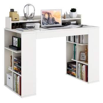 Costway 48'' Computer Desk Study Writing Workstation w/ Bookshelf & Monitor Stand Riser