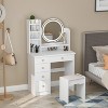 Hitow Makeup Table Set Vanity Table with Stool and Round Mirror Ring LED Strip Lights - 3 of 4