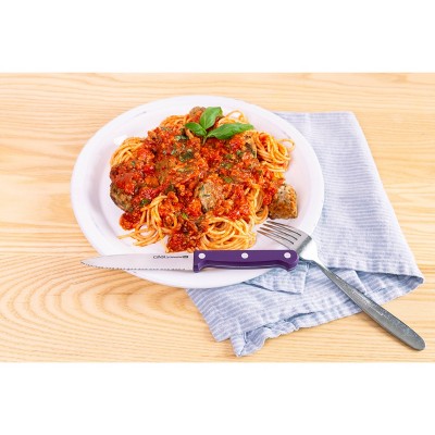 Ginsu Kiso Dishwasher Safe 14pc Knife Block Set Natural with Purple Handles: Stainless Steel Cutlery, Kitchen Knives